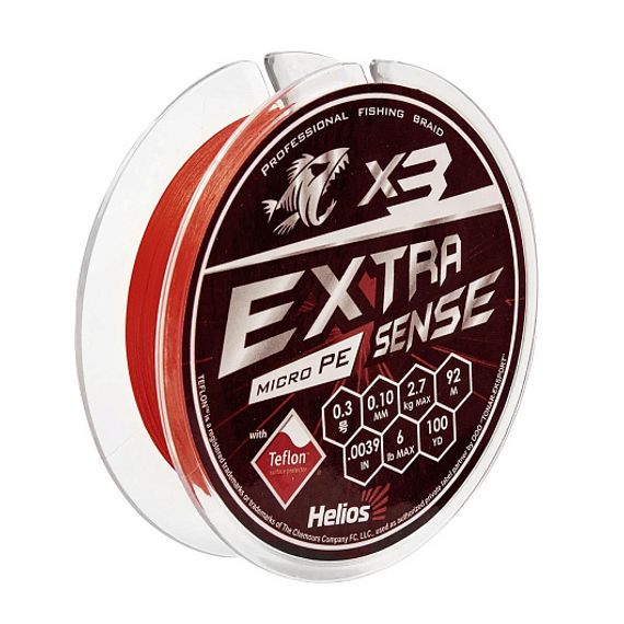 Шнур Helios Extrasense X3 PE Red 92m 0.3/6LB 0.10mm (HS-ES-X3-0.3/6LB)