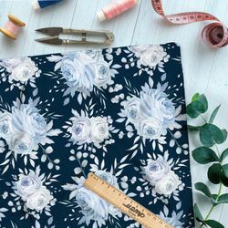 Ткань барби голубые пионы на синем фоне