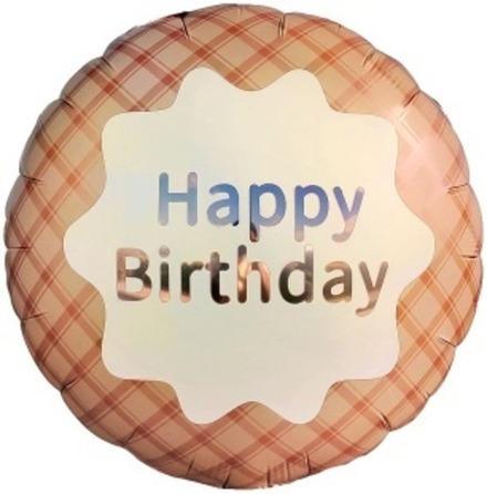 К 18" Круг Happy Birthday (стильная клетка) Кофейный Сатин 40 см.