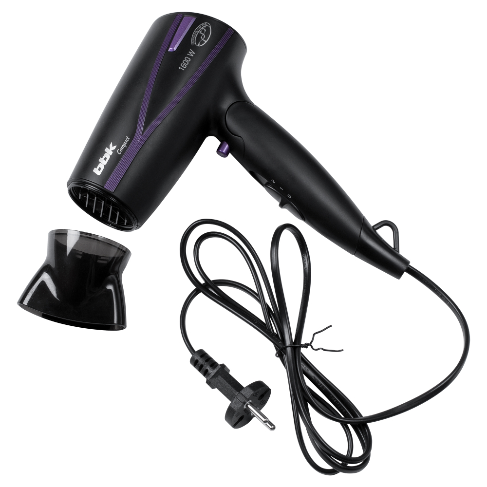 Фен электрический BBK BHD1608I Compact черный/фиолетовый