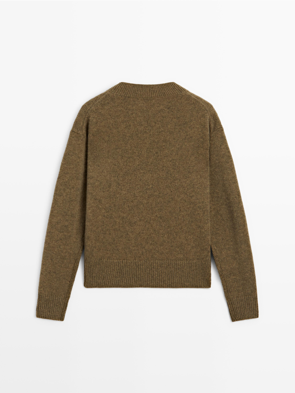 Massimo Dutti Трикотажный свитер с V-образным вырезом, кротово-коричневый