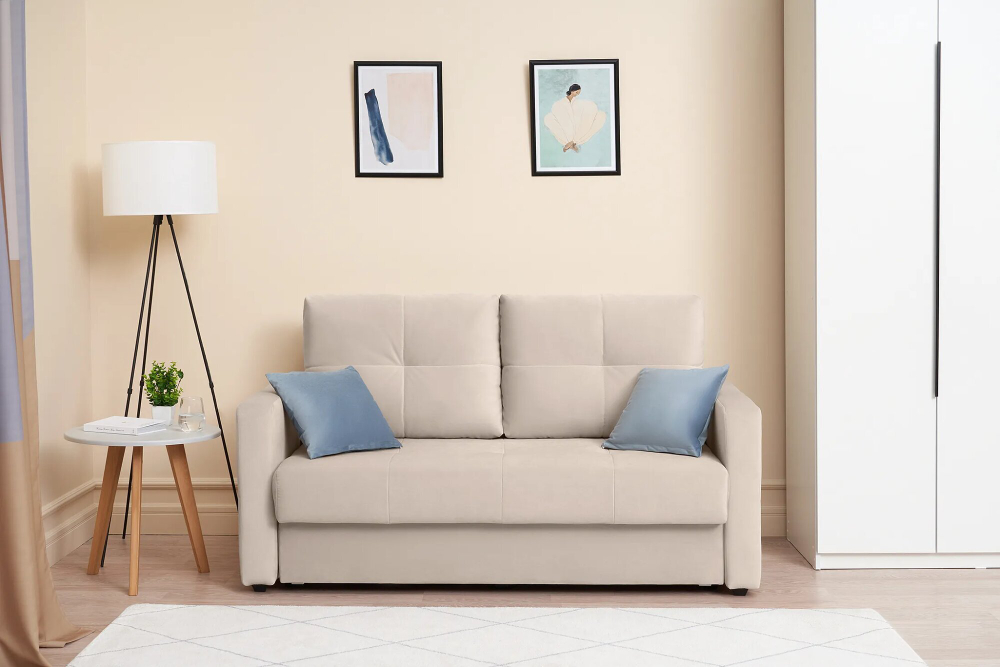 Диван Отто, шагающая еврокнижка, велюр, бежевый