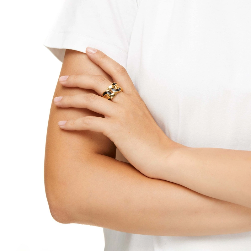 Кольцо Гурман с Черной Эмалью