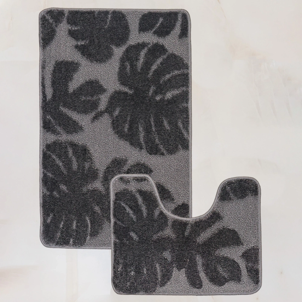 Комплект ковриков для ванной и туалета My Crystal серия Gold 50*80 и 40*50 Монстера антрацит