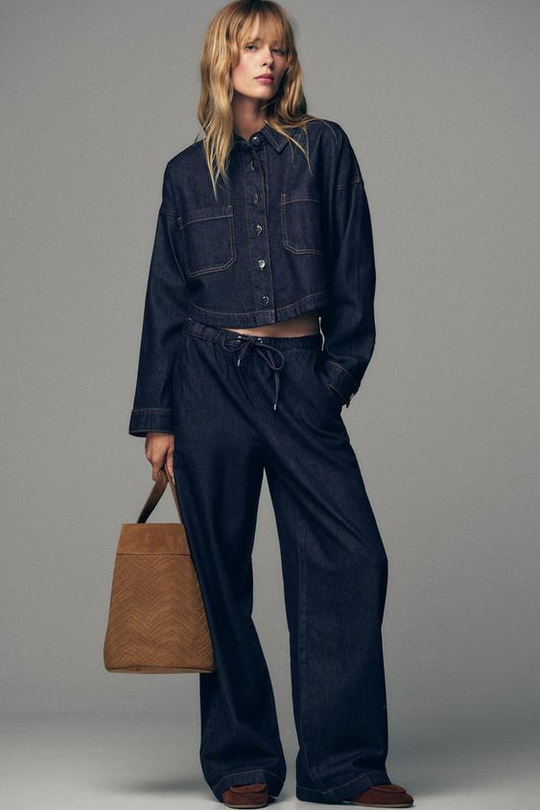 ZARA ДЖИНСЫ-ДЖОГГЕРЫ Z1975 WIDE LEG, СИНИЙ