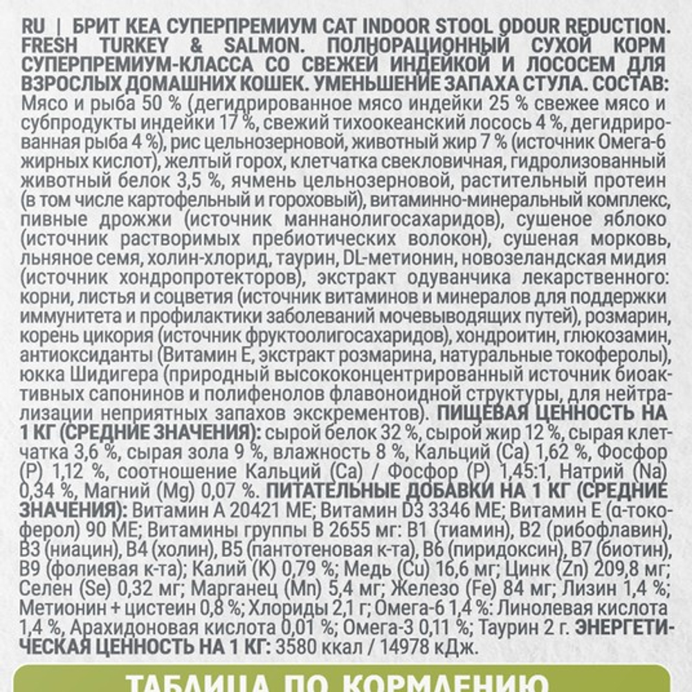 Сухой корм для взрослых домашних кошек Брит BRIT CARE INDOOR STOOL ODOUR REDUCTION с индейкой и лососем 7кг