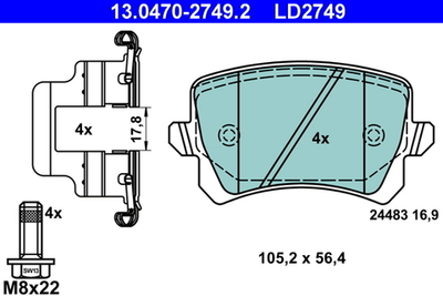 ATE - 13047027492-ATE - Brake Pad Set, disc brake