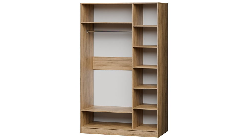 Шкаф Агератум МДФ двухсекционный с антресолью и стеллажом Сапфир структурный (0,3) G4018-62A матовая - Дуб молочный 8622  190*60*240