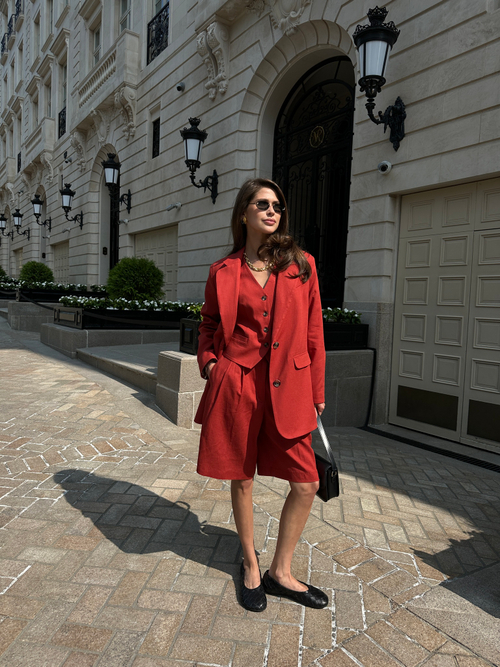 Жакет OVER изо льна терракотовый