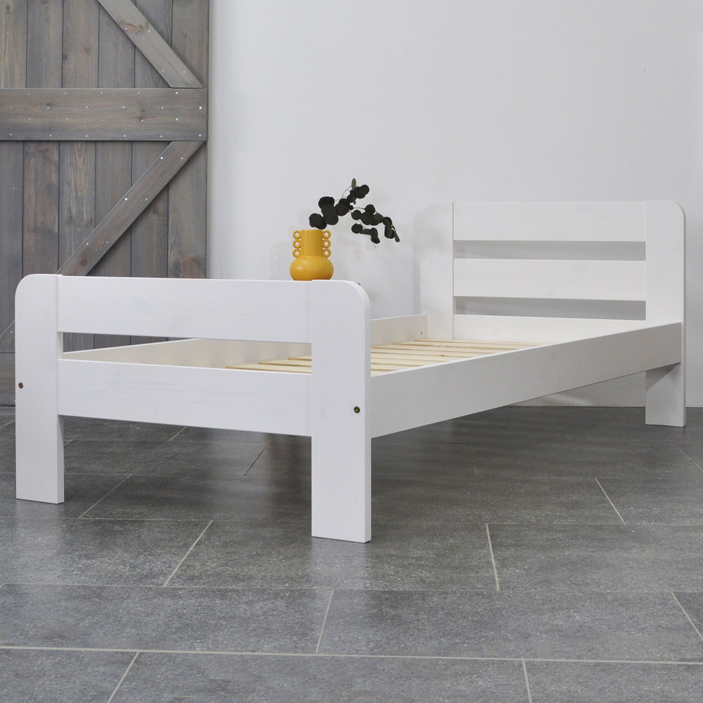 Кровать деревянная 90х200 односпальная Берт с основанием, из сосны, белая