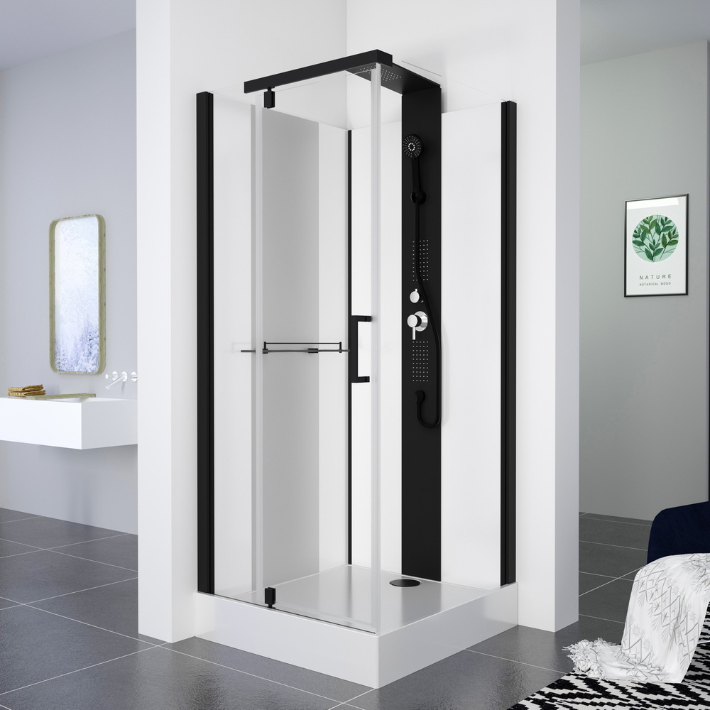 Душевая кабина Black&White Galaxy 90х90 см G8702 черный профиль, стекло прозрачное