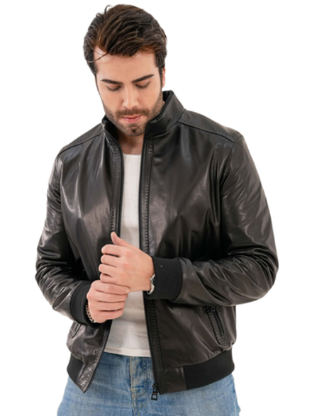 KHIMEONE Мужская кожаная демисезонная куртка (натуральная кожа, овчина)