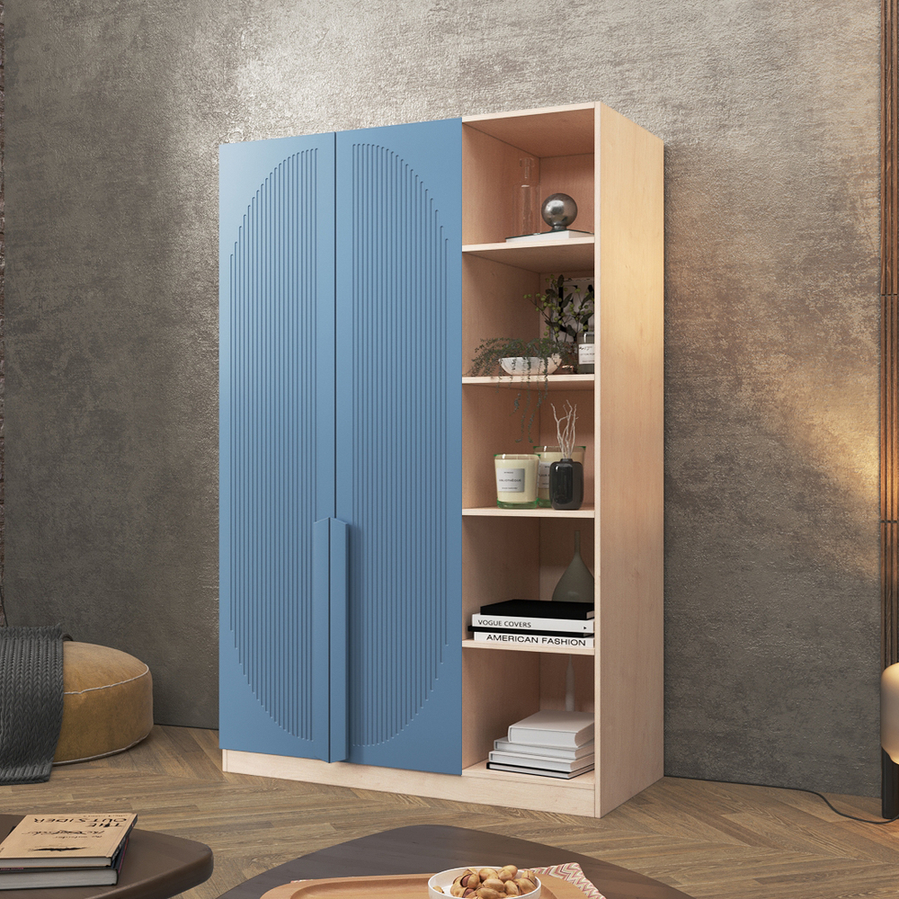 Шкаф Агератум МДФ двухсекционный с стеллажом Сапфир структурный (0,3) G4018-62A матовая - Дуб молочный 8622  190*50*240