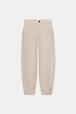 ZARA БРЮКИ BARREL ИЗ ЛЬНЯНОГО МИКСА, СВЕТЛО-БЕЖЕВЫЙ