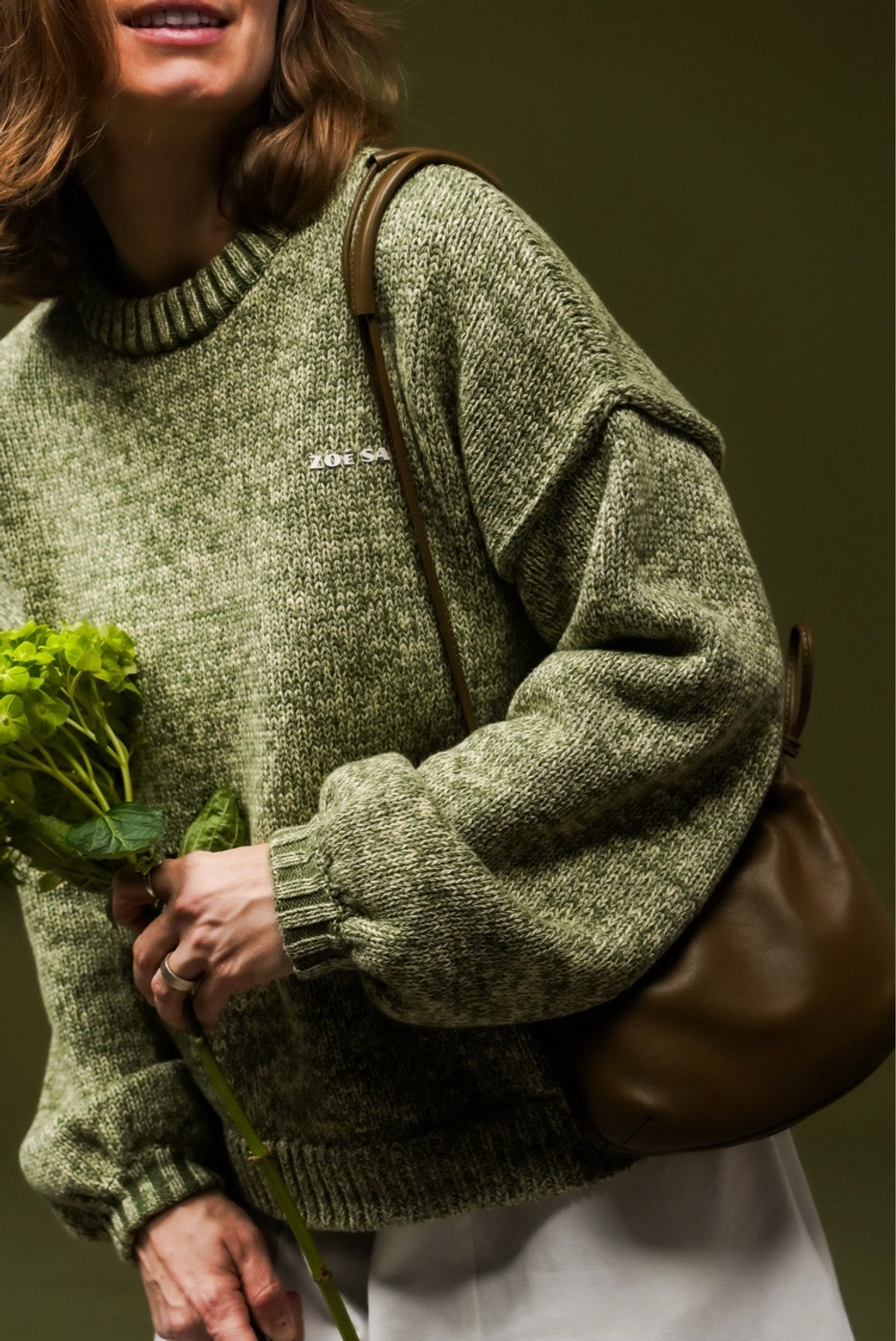 Джемпер из хлопкового мулине зеленого цвета ПРЕДЗАКАЗ