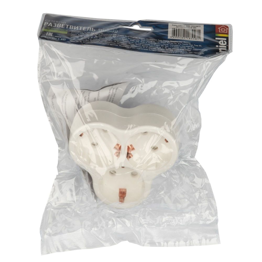 S-GES3-16F WHITE Разветвитель сетевой. с-з. 3 гнезда. 16А. 3500Вт. Белый. ТМ Uniel
