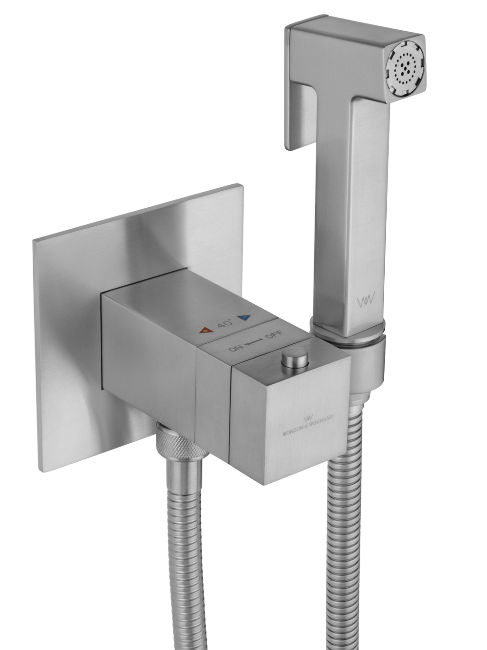 Смеситель с гигиеническим душем и термостатом встраиваемый WONZON & WOGHAND, Брашированный никель (WW-88829910-BN)