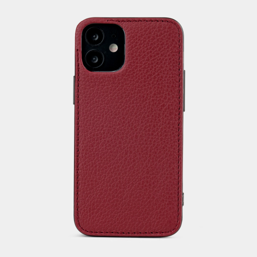 Чехол-накладка для iPhone 12 Mini из кожи теленка вишневого цвета
