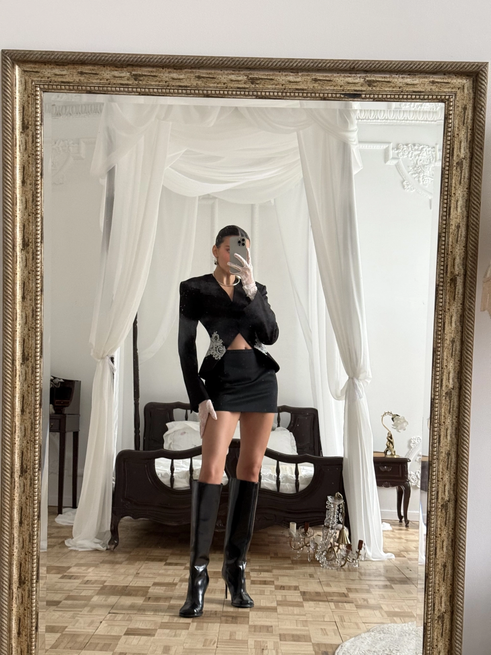 Жакет с кружевом, Черный