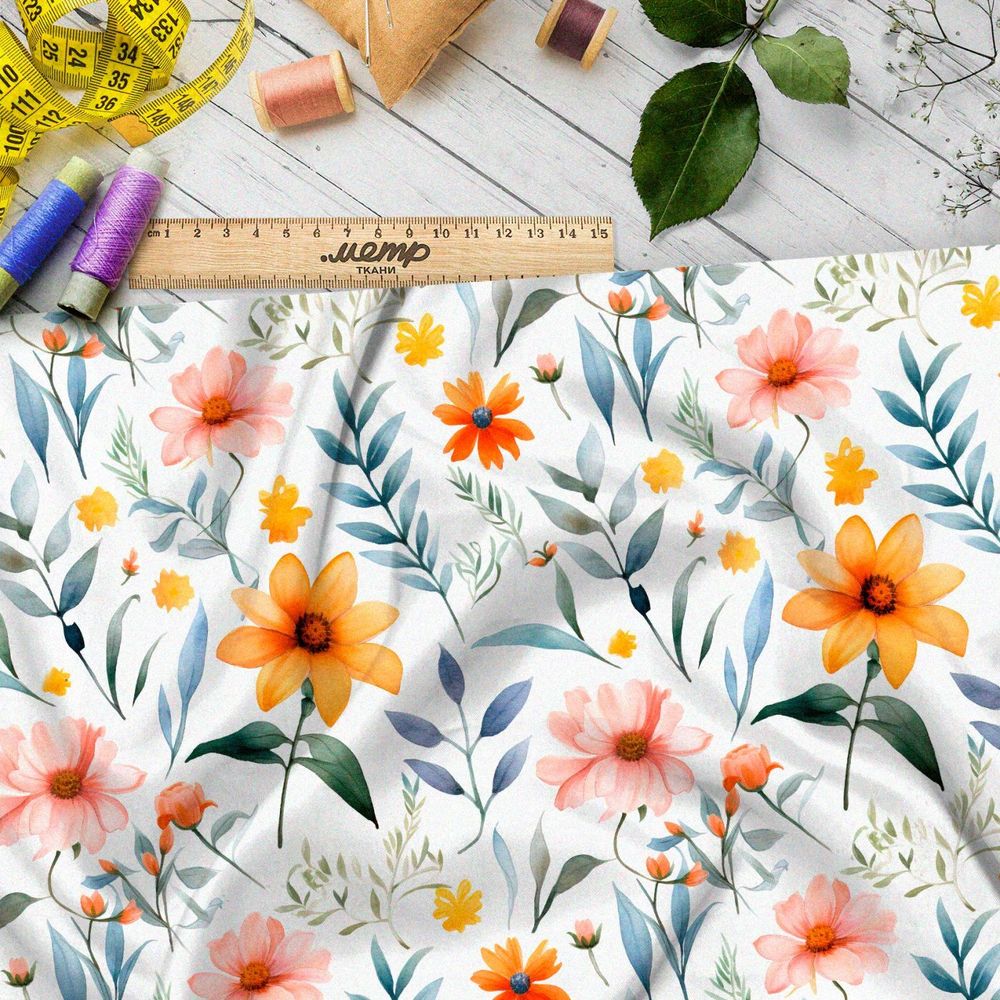 Ткань премиум мембрана цветочная акварель