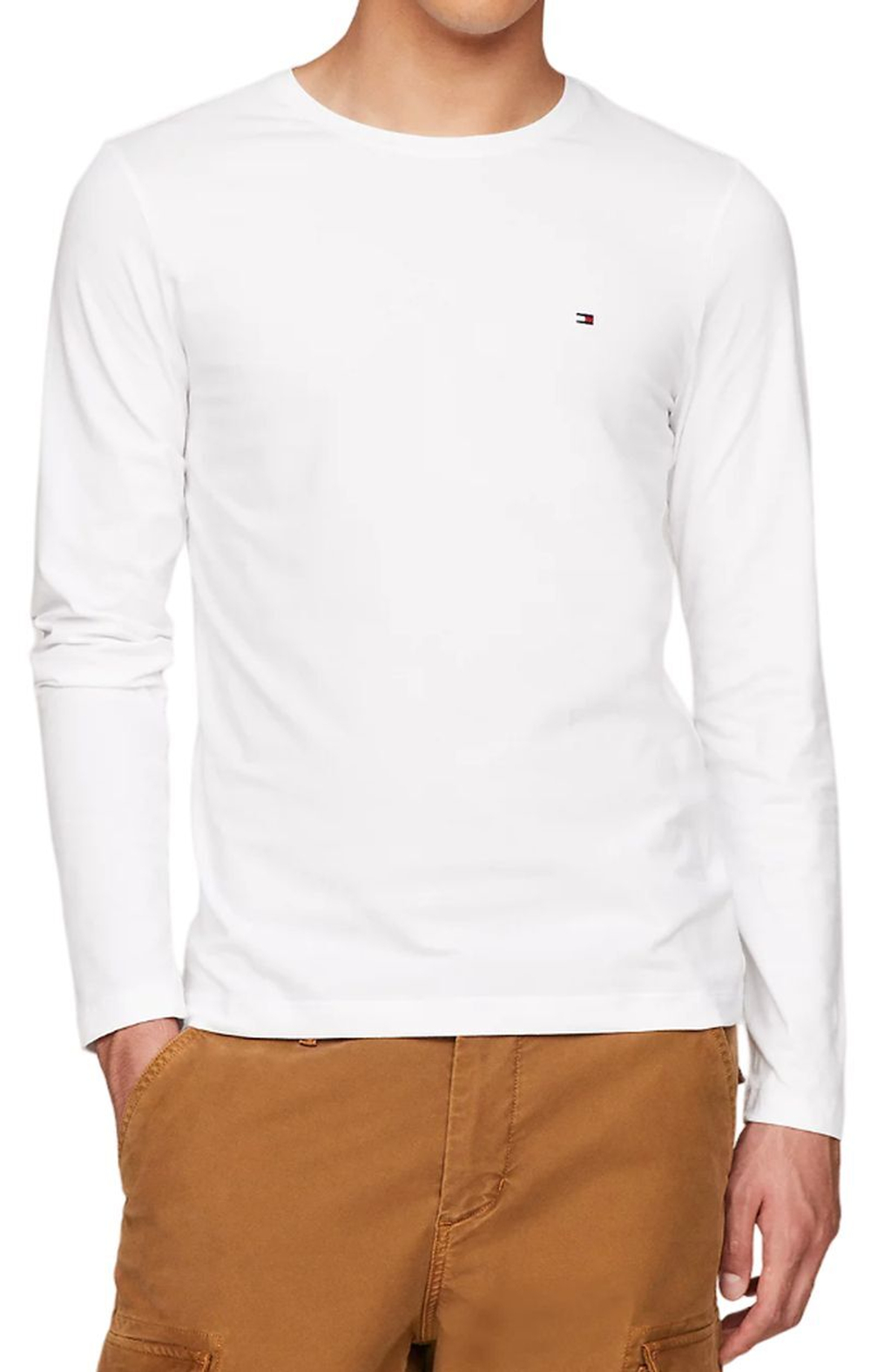 Мужская теннисная футболка теннисная Tommy Hilfiger Stretch Slim Fit Long Sleeve - белый