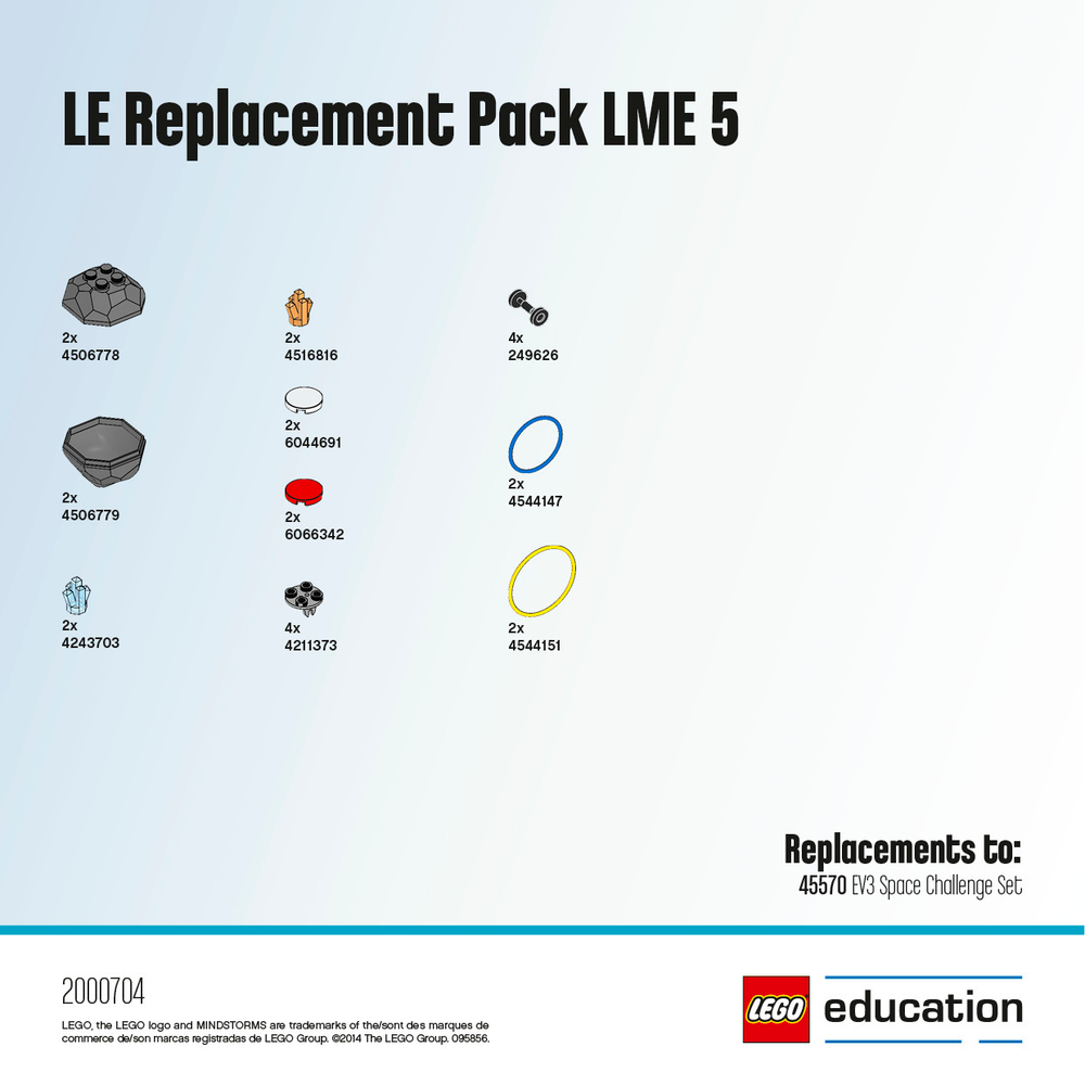 LEGO Education Mindstorms: Набор с запасными частями LME 5 2000704 — Replacement Pack 5 — Лего Образование