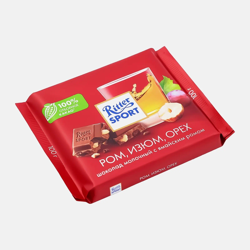 Шоколад Молочный с ромом изюмом и орехами Ritter Sport 100г