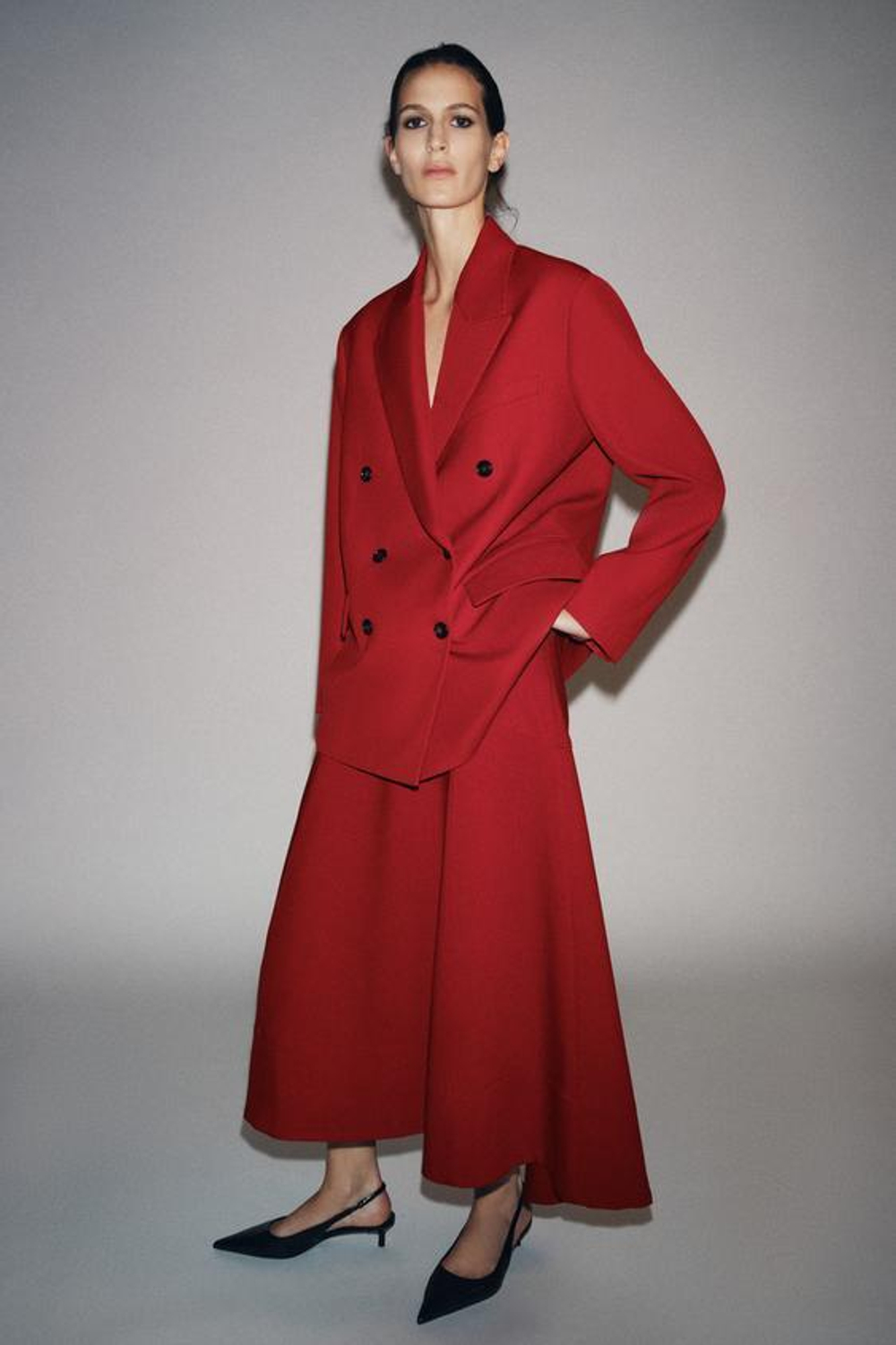 ZARA ЮБКА МИДИ CAPA ZW COLLECTION, КРАСНЫЙ