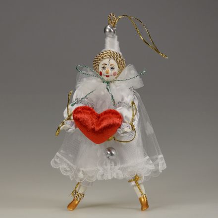 Елочная игрушка Белый клоун с сердечком