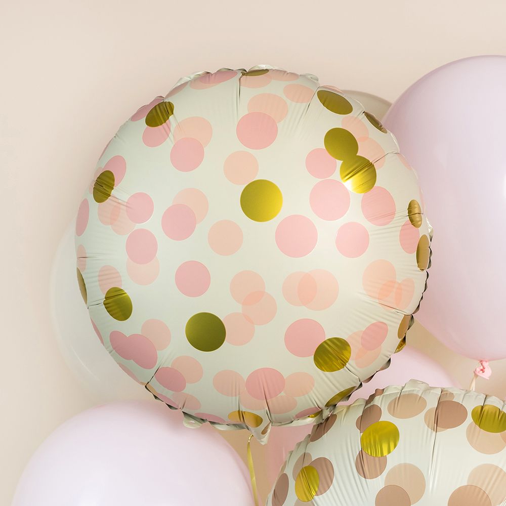 Шар (18''/46 см) Круг, Конфетти, Розовый, Сатин, 1 шт.