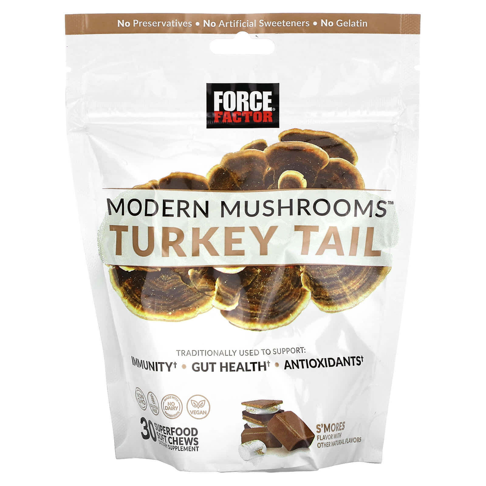 Force Factor, Modern Mushrooms ™, индейский хвост, смора, 300 мг, 30 мягких жевательных таблеток