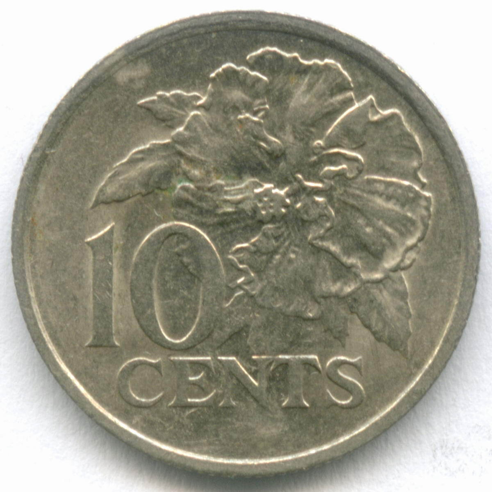 10 центов 1980 год. Тринидад и Тобаго. Гибискус. Медно-никель, диаметр 16.2 мм. XF