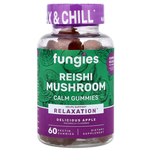 Fungies, жевательные таблетки с грибами рейши, со вкусом яблока, 60 жевательных таблеток с пектином