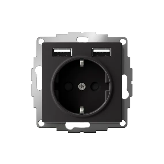Розетка 1-м СП AtlasDesign 16А IP20 с 2-мя заряд. устройствами USB тип A+A 5В/2.4А 2х5В/1.2А механизм карбон SE ATN001030