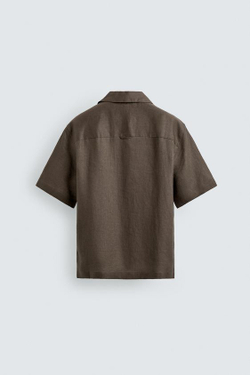 ZARА РУБАШКА RELAXED FIT ИЗ 100% ЛЬНА, СЕРОВАТО-КОРИЧНЕВЫЙ