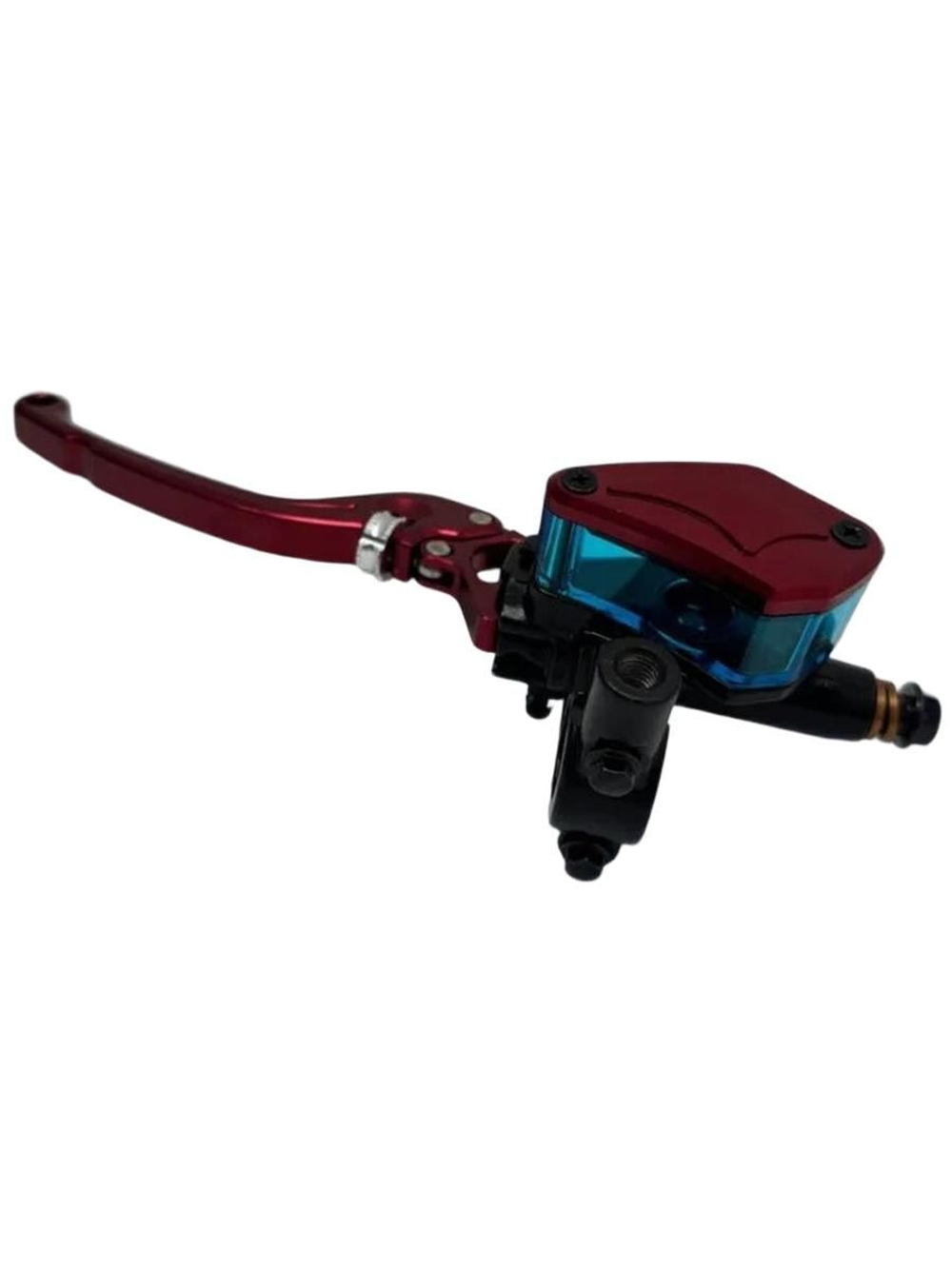 Ручка тормоза левая красная (перепускной болт М10) с креплением зеркала М8 для электровелосипеда