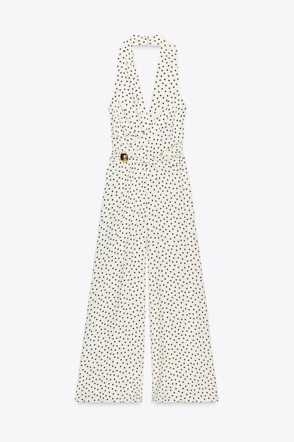 ZARA КОМБИНЕЗОН ХАЛТЕР В ГОРОШЕК, ЭКРЮ/КОРИЧНЕВЫЙ