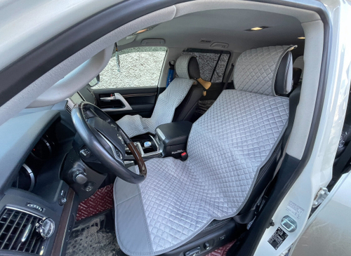 SS - 03 Серый / Накидки на Передние сиденья, материал алькантара, ткань серая, строчка серая, 2 предмета, серия: аль-катар (за комплект)