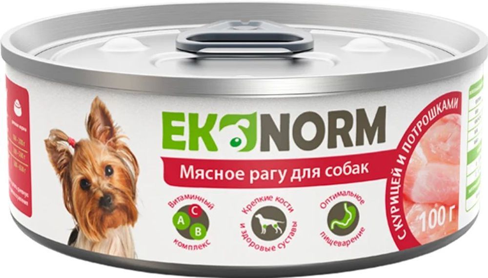 Корм консервированный для собак EKONORM &quot;Мясное рагу с курицей и потрошками&quot; 100 г