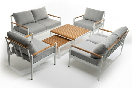 Диванная группа Joygarden МАЯ L, White Matte (белый матовый), светло-серый