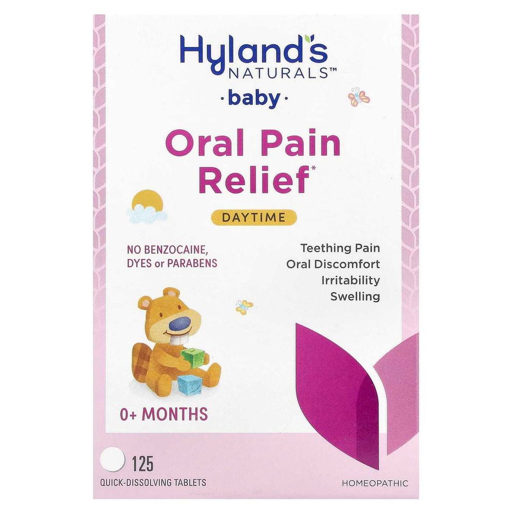 Hyland's Naturals, таблетки для облегчения боли в полости рта у грудных детей, для дневного приема, от 0 месяцев, 125 быстрорастворимых таблеток