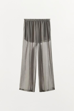 ZARA ПОЛУПРОЗРАЧНЫЕ БРЮКИ ПАЛАЦЦО, МЯГКИЙ СЕРЫЙ
