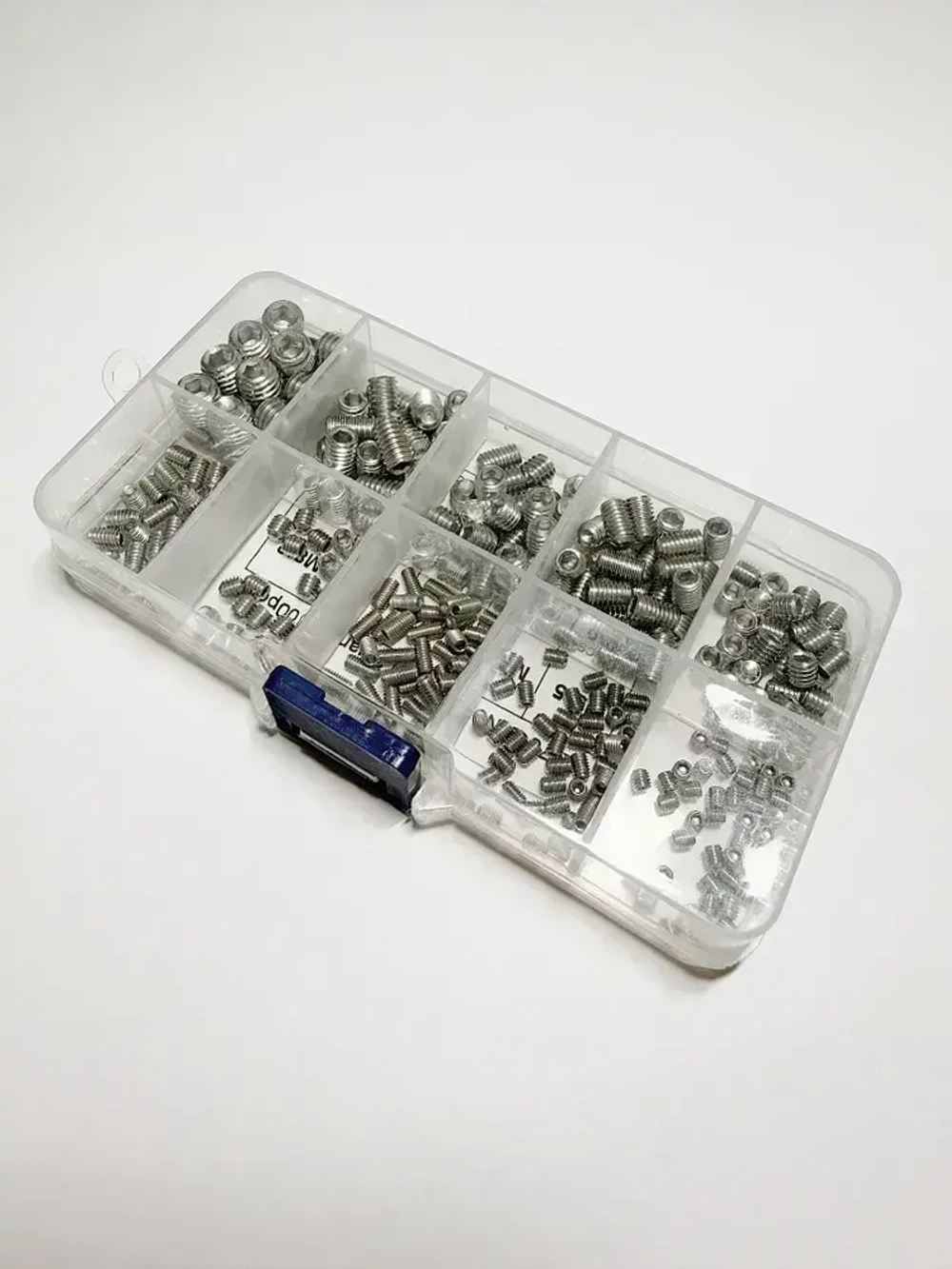 Набор гужонов M3 M4 M5 M6 M8 300 предметов в пластиковом кейсе. Винты без шляпки, винт без головки.