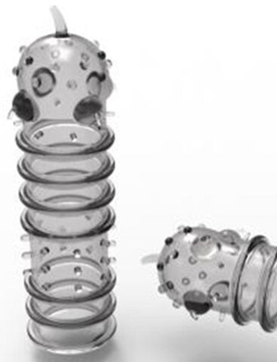 Прозрачная насадка XL PENIS с рельефной поверхностью - 16 см. (Цвет: прозрачный)