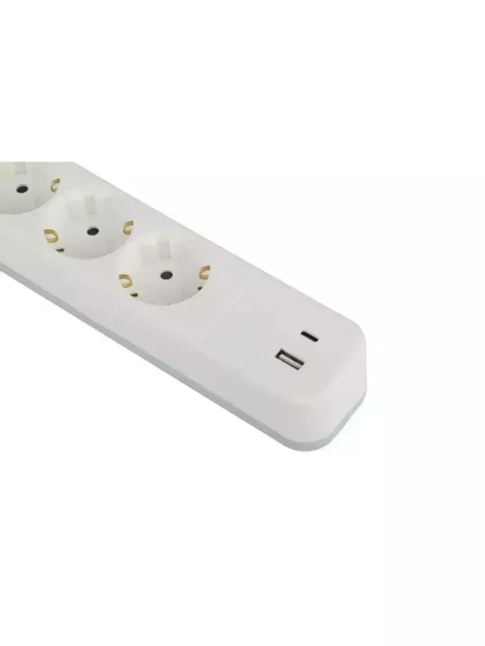 Сетевой фильтр Intro SFE415-2xUSBAC-W с базовой защитой с заземлением с выключателем 4 розетки+USB-A+Type C 3,1A 1,5м 10А / удлинитель сетевой 1,5м