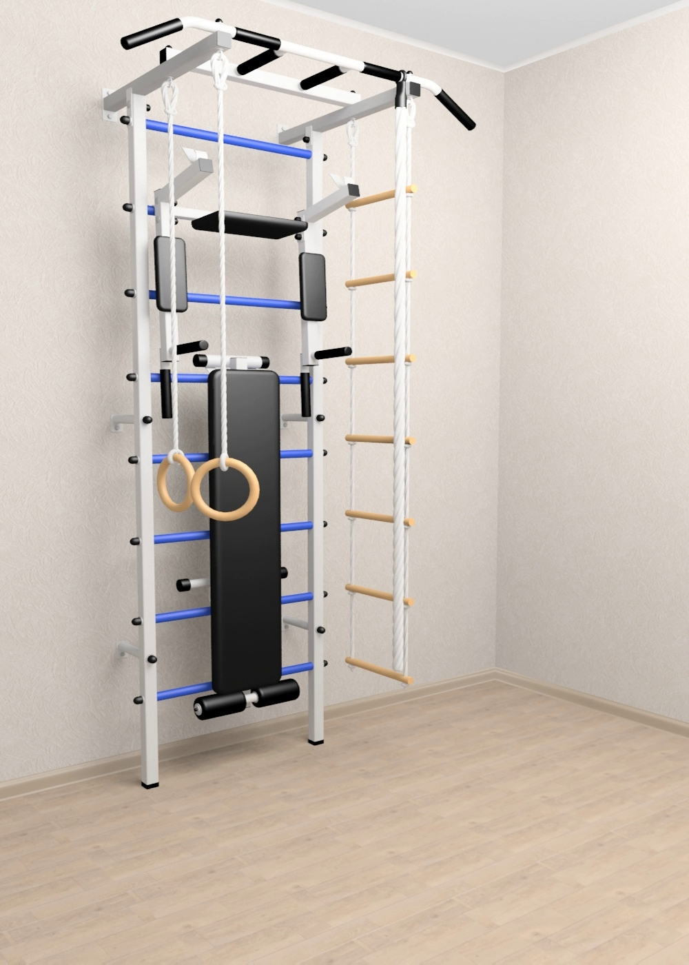 Шведская стенка Sv Pro 805 (Турник Pro/Брусья/стойка/Скамья/Канат/Кольца/Лестница)