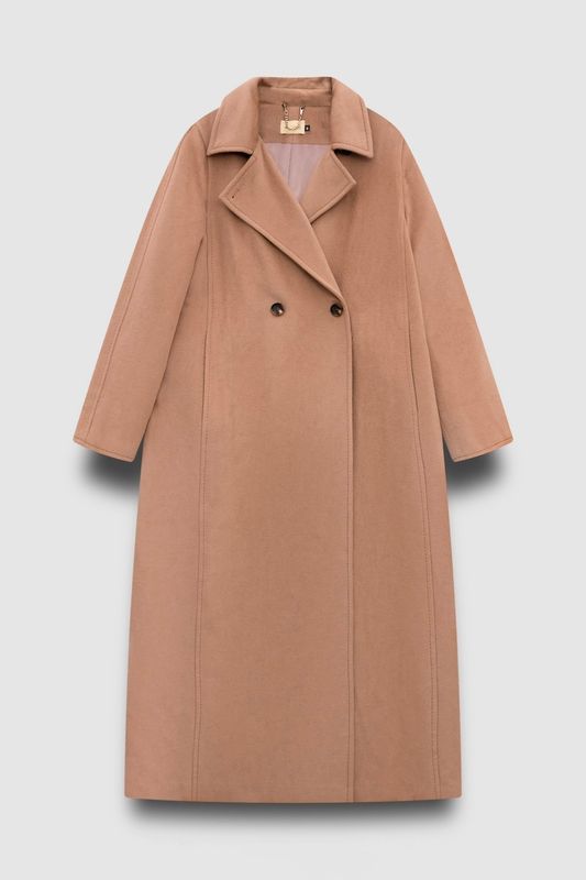 Пальто двубортное с отстрочкой, кэмел