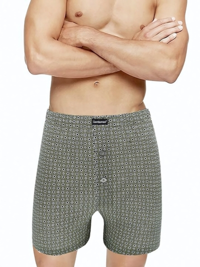 Мужские трусы-боксеры с геометрическим принтом и пуговками (Размер: XL) (Цвет: зеленый)