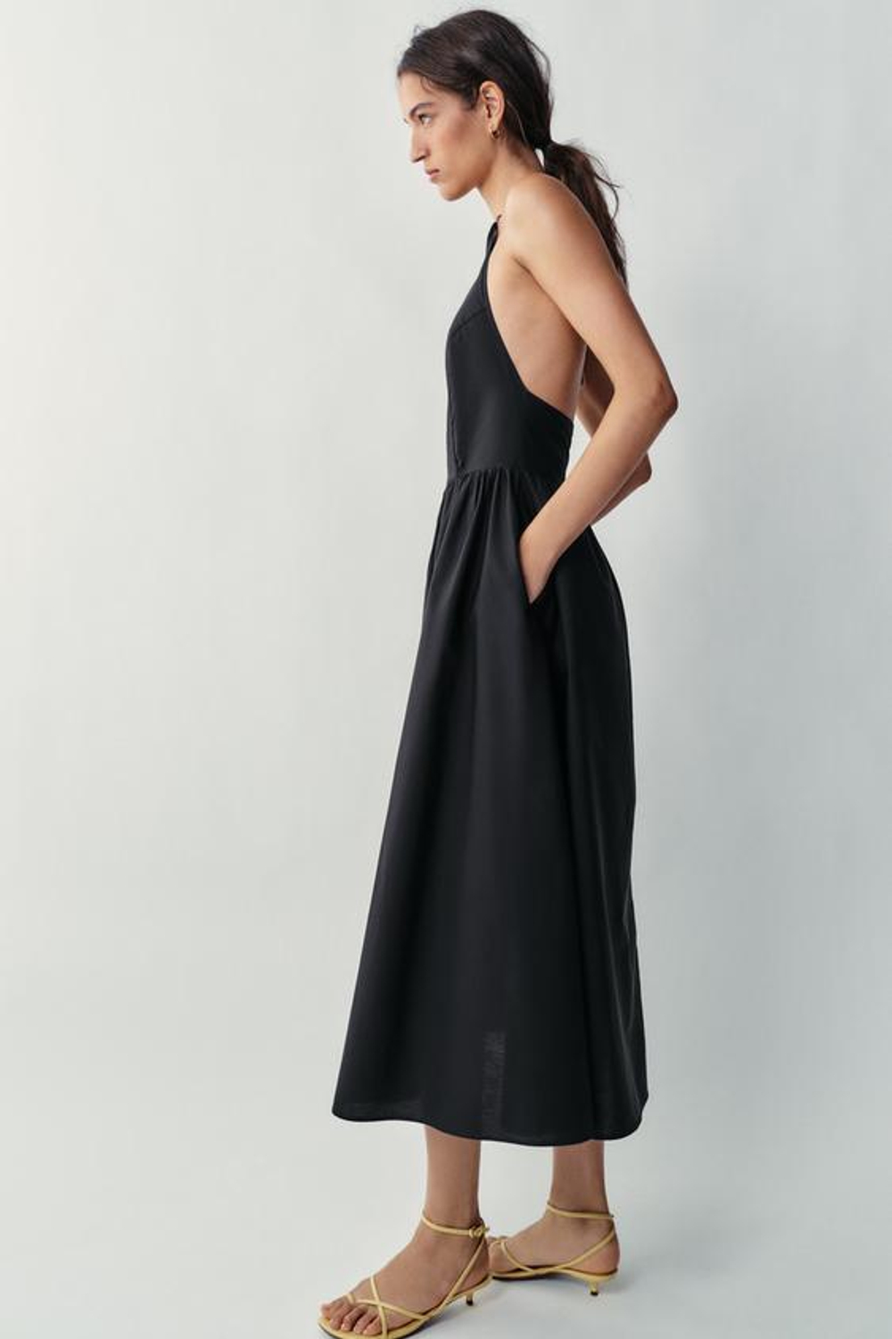 ZARA ПЛАТЬЕ МИДИ ИЗ ПОПЛИНА, ЧЕРНЫЙ