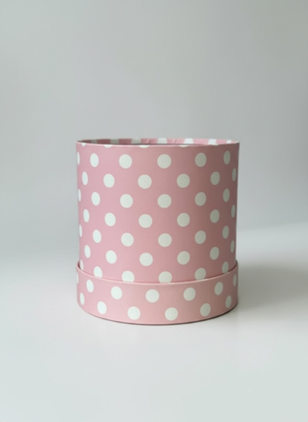 Плотная шляпная коробка фальш-крышка .Цвет; Нежно розовый в горох.